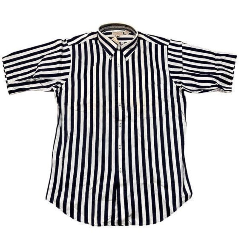 NWT Sandhurst Club  Men's Striped Button-Up Shirt Blue Short Sleeve Size‎ M Vtg